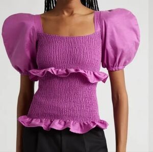 NWOT...ORIRE Nama Smocked Puff Sleeve Top in Orchid   Pink...Size 12